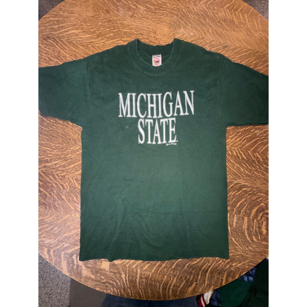 Vintage 90s Michigan State Spartans T Shirt L Fruit of the Loom Made USA MSU